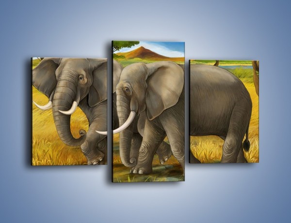 Obraz na płótnie – Rozmowa słoni podczas spaceru – trzyczęściowy GR334W3