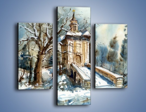Obraz na płótnie – Zimowa porą przy kościółku – trzyczęściowy GR573W3