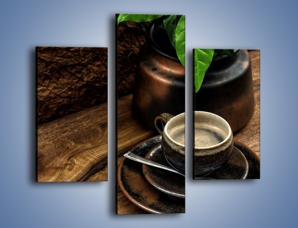 Obraz na płótnie – Kawa pod zielonym liściem – trzyczęściowy JN561W3