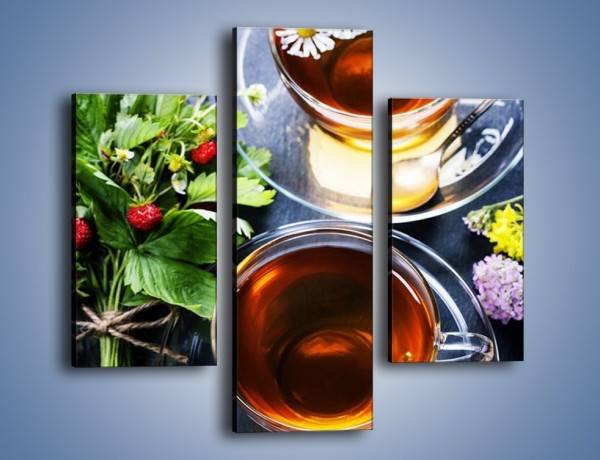 Obraz na płótnie – Herbata otoczona kwiatami – trzyczęściowy JN732W3