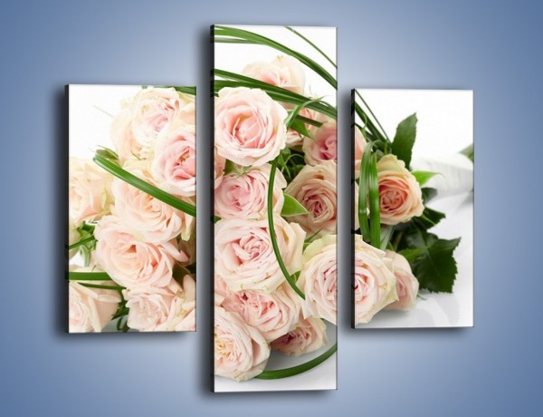 Obraz na płótnie – Wiązanka delikatnie różowych róż – trzyczęściowy K012W3