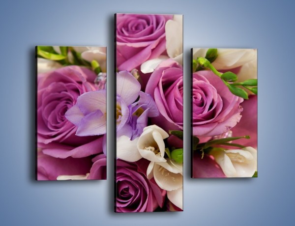 Obraz na płótnie – Piękna wiązanka z lila róż – trzyczęściowy K034W3