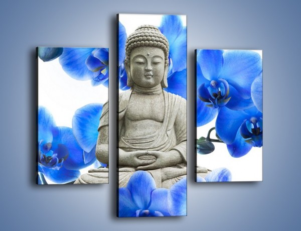 Obraz na płótnie – Niebieskie storczyki lubią buddę – trzyczęściowy K600W3