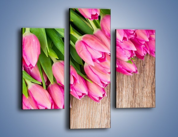 Obraz na płótnie – Do góry nogami z tulipanami – trzyczęściowy K807W3