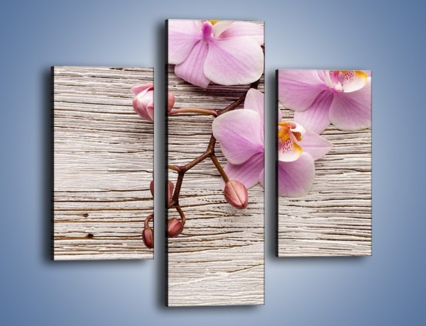 Obraz na płótnie – Kwiaty na drewnianej belce – trzyczęściowy K825W3