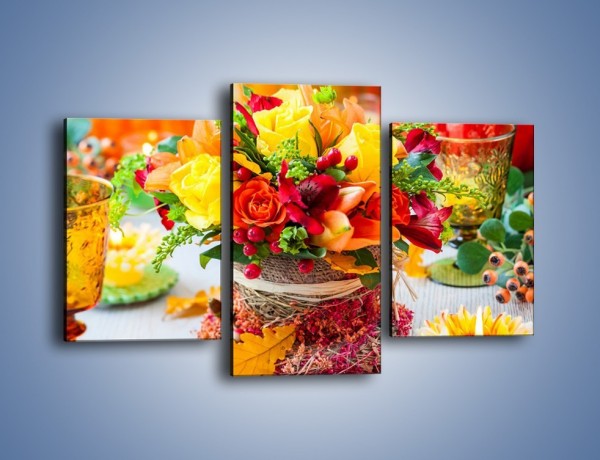 Obraz na płótnie – Jesień w bukiecie i na stole – trzyczęściowy K939W3