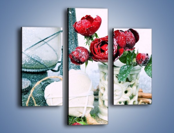 Obraz na płótnie – Zimowe dodatki i kwiaty – trzyczęściowy K987W3