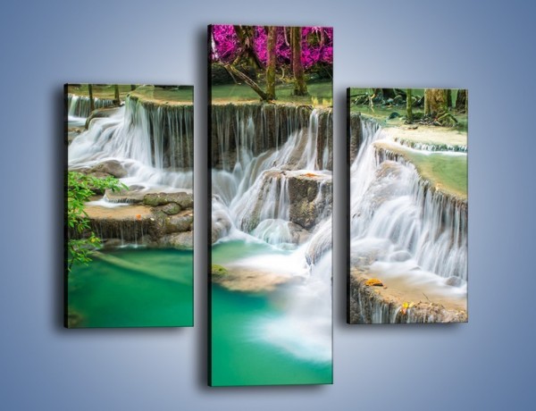 Obraz na płótnie – Purpurowy las i wodospad – trzyczęściowy KN1099W3