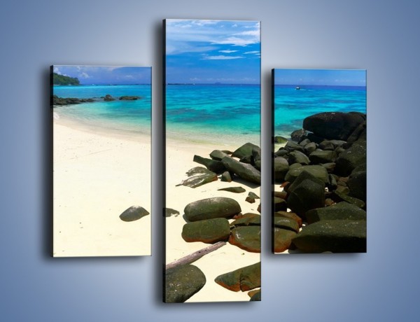 Obraz na płótnie – Czarne kamienie i biała plaża – trzyczęściowy KN527W3