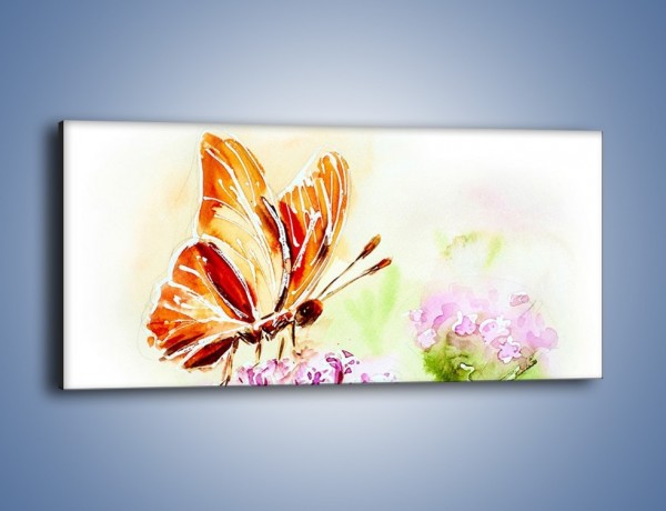 Obraz na płótnie – Kwiat z motylem – jednoczęściowy panoramiczny GR625