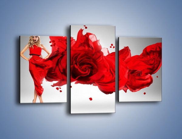 Obraz na płótnie – Czerwona róża i kobieta – trzyczęściowy L144W3