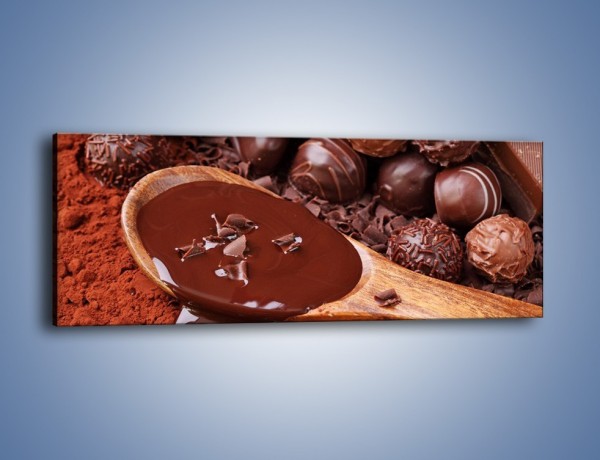 Obraz na płótnie – Praliny w płynącej czekoladzie – jednoczęściowy panoramiczny JN018