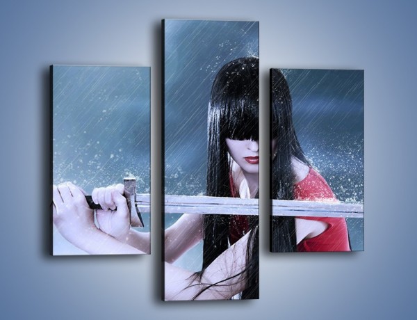 Obraz na płótnie – Miecz kobieta i deszcz – trzyczęściowy L298W3