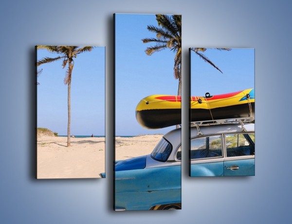Obraz na płótnie – Zabytkowy samochód na kubańskiej plaży – trzyczęściowy TM021W3