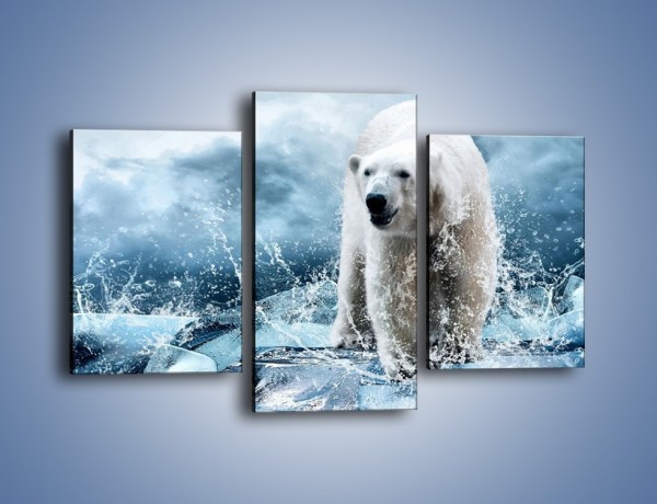 Obraz na płótnie – Polarny niedźwiedź na lodzie – trzyczęściowy Z264W3