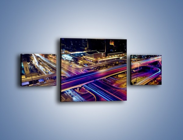 Obraz na płótnie – Skrzyżowanie autostrad nocą w ruchu – trzyczęściowy AM087W4