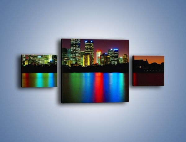 Obraz na płótnie – Odbicie kolorowych świateł miasta w wodzie – trzyczęściowy AM146W4