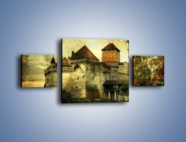Obraz na płótnie – Średniowieczny zamek w stylu vintage – trzyczęściowy AM233W4