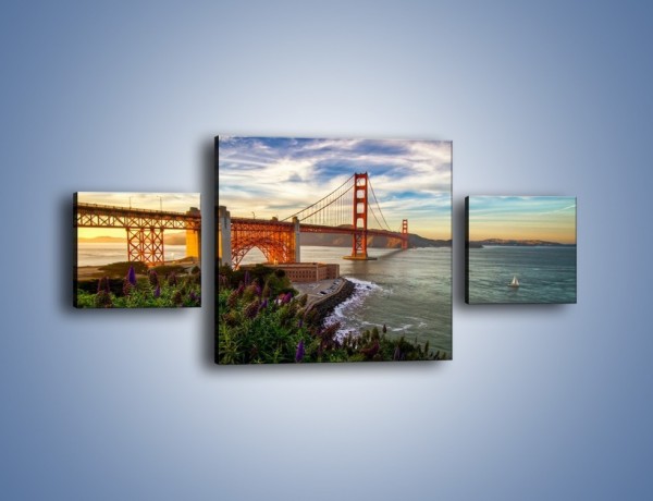 Obraz na płótnie – Most Golden Gate o zachodzie słońca – trzyczęściowy AM332W4