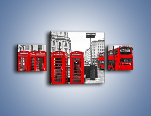 Obraz na płótnie – Czerwony autobus i budki telefoniczne – trzyczęściowy AM397W4