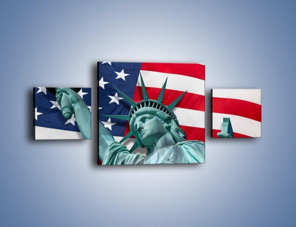 Obraz na płótnie – Statua Wolności na tle flagi USA – trzyczęściowy AM435W4