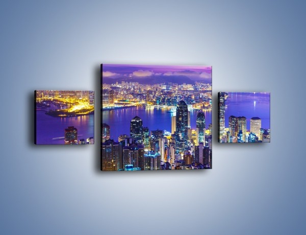 Obraz na płótnie – Wieczorna panorama Hong Kongu – trzyczęściowy AM505W4