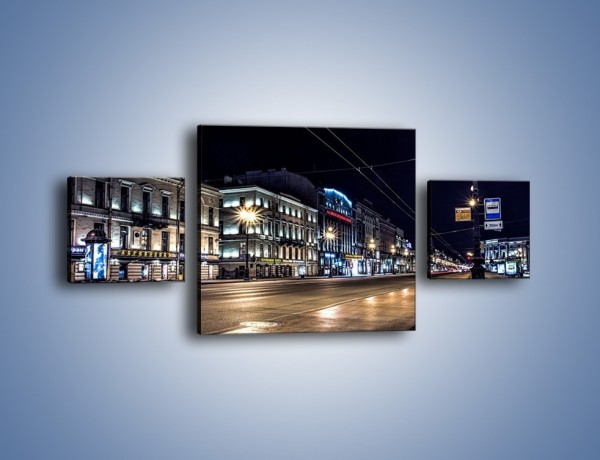 Obraz na płótnie – Ulica w Petersburgu nocą – trzyczęściowy AM544W4