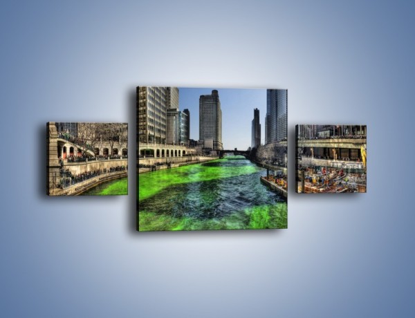 Obraz na płótnie – Chicago River w Dzień św. Patryka – trzyczęściowy AM605W4