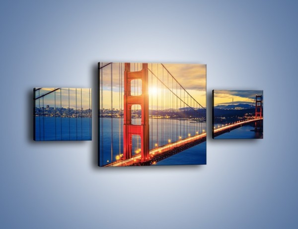Obraz na płótnie – Zachód słońca nad Mostem Golden Gate – trzyczęściowy AM738W4
