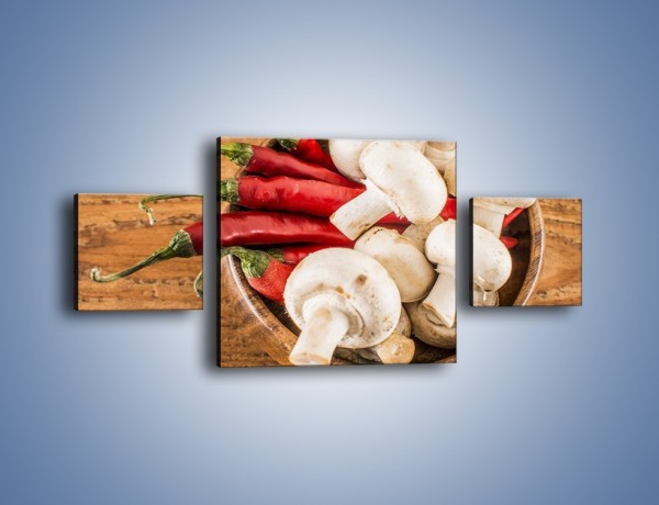 Obraz na płótnie – Papryka i pieczarki w miseczce – trzyczęściowy JN743W4