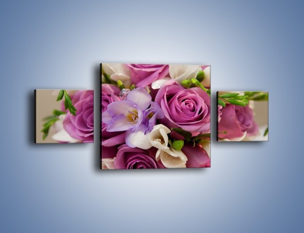 Obraz na płótnie – Piękna wiązanka z lila róż – trzyczęściowy K034W4
