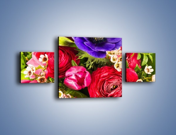 Obraz na płótnie – Wiązanka z kolorowych ogrodowych kwiatów – trzyczęściowy K035W4