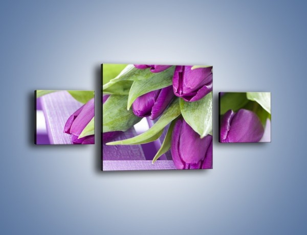 Obraz na płótnie – Tulipany na ogrodowym stole – trzyczęściowy K439W4