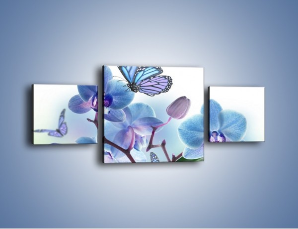 Obraz na płótnie – Niebieskie motyle jak niebieskie kwiaty – trzyczęściowy K784W4
