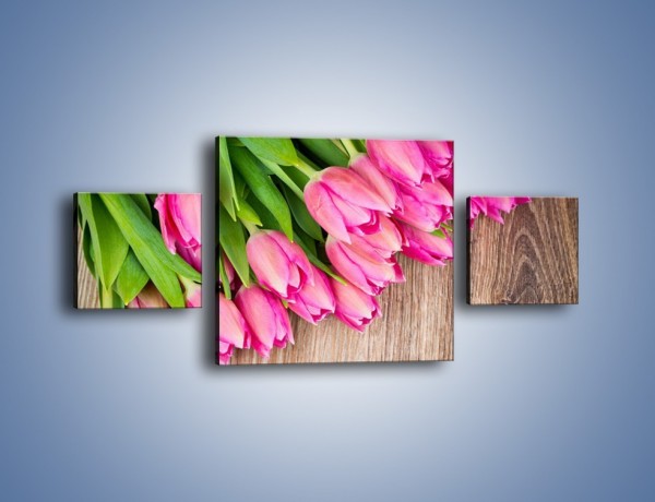 Obraz na płótnie – Do góry nogami z tulipanami – trzyczęściowy K807W4
