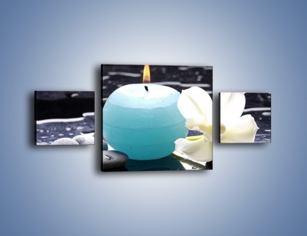 Obraz na płótnie – Błękit świecy z kwiatem – trzyczęściowy K887W4