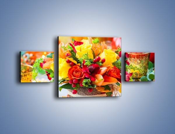 Obraz na płótnie – Jesień w bukiecie i na stole – trzyczęściowy K939W4