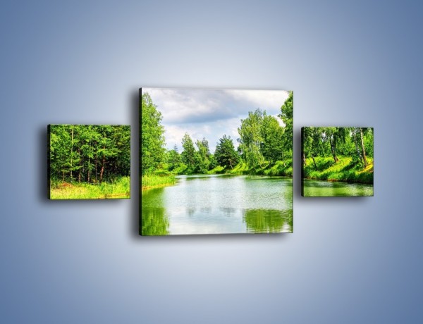 Obraz na płótnie – Spokojna woda i las – trzyczęściowy KN1086W4