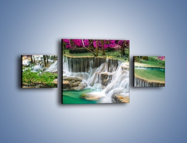 Obraz na płótnie – Purpurowy las i wodospad – trzyczęściowy KN1099W4
