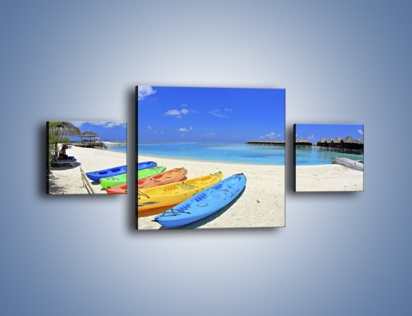 Obraz na płótnie – Rajska wyspa i kolorowe kajaki – trzyczęściowy KN1102AW4
