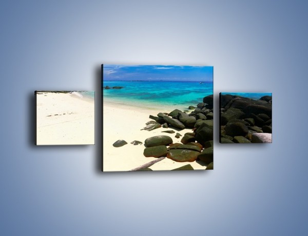 Obraz na płótnie – Czarne kamienie i biała plaża – trzyczęściowy KN527W4