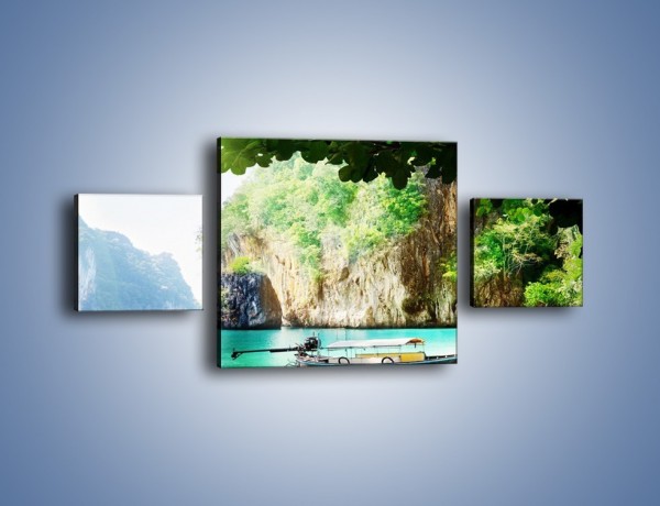 Obraz na płótnie – Łódeczka przy roślinnym klifie – trzyczęściowy KN582W4