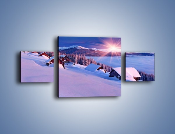 Obraz na płótnie – W górskiej chatce zimą – trzyczęściowy KN977W4