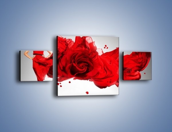 Obraz na płótnie – Czerwona róża i kobieta – trzyczęściowy L144W4