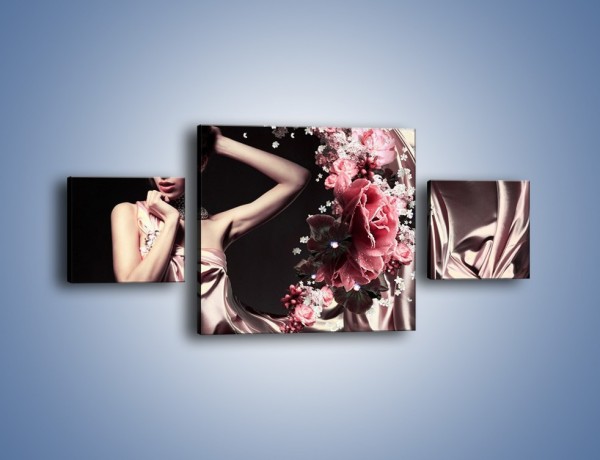 Obraz na płótnie – Kobieta otulona jedwabiem i kwiatami – trzyczęściowy L199W4