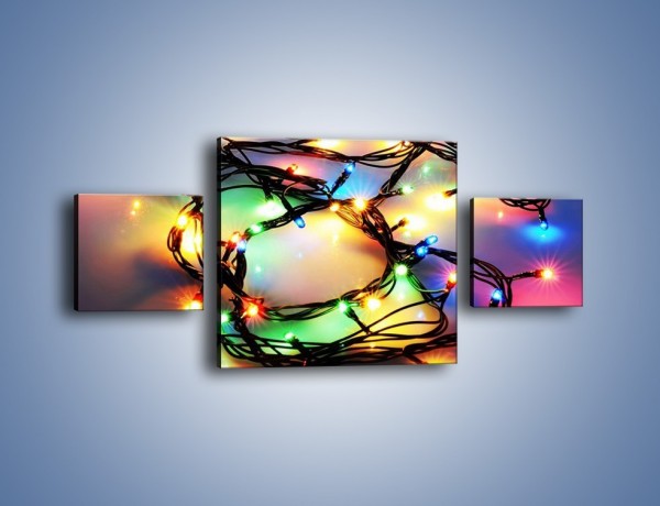 Obraz na płótnie – Splatane kolorowe lampki – trzyczęściowy O199W4