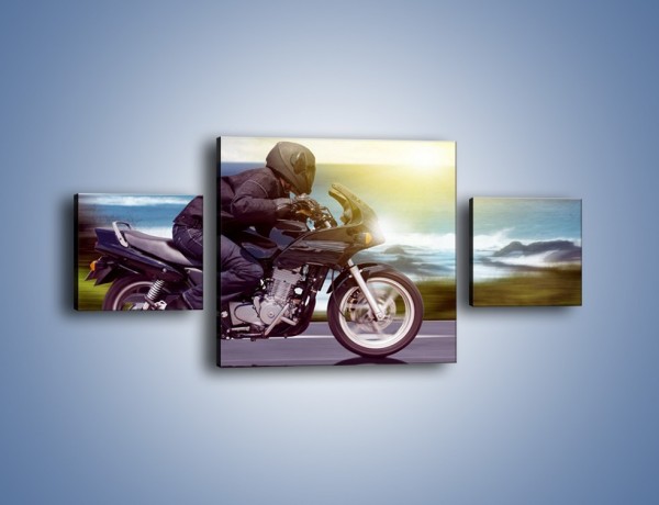 Obraz na płótnie – Jazda motocyklem o wschodzie słońca – trzyczęściowy TM147W4