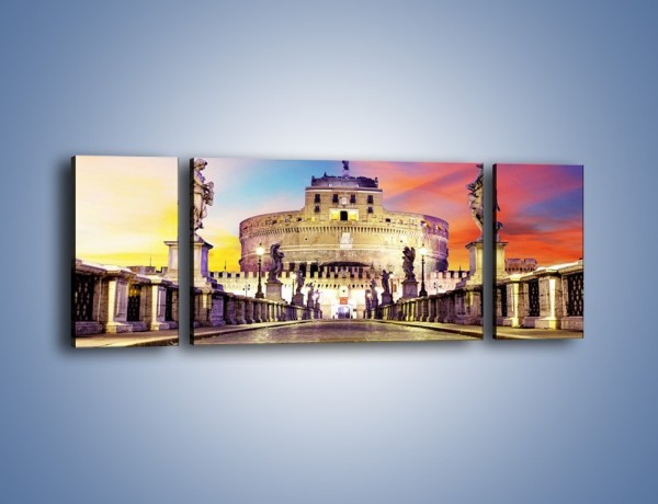 Obraz na płótnie – Zamek św. Anioła na tle kolorowego nieba – trzyczęściowy AM156W5