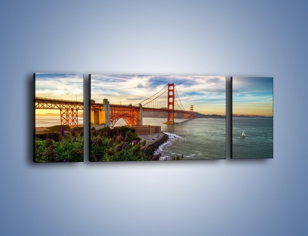 Obraz na płótnie – Most Golden Gate o zachodzie słońca – trzyczęściowy AM332W5