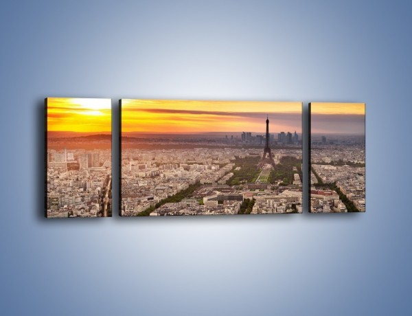 Obraz na płótnie – Zachód słońca nad Paryżem – trzyczęściowy AM420W5